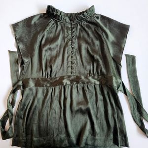 Beautiful Women's Army green ruffle collared blouse.